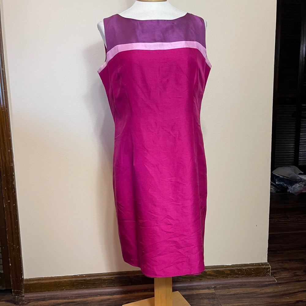 Victoria Holley Womens 10P Silk Color Block Sheath Dress Magenta Plum Pink‎